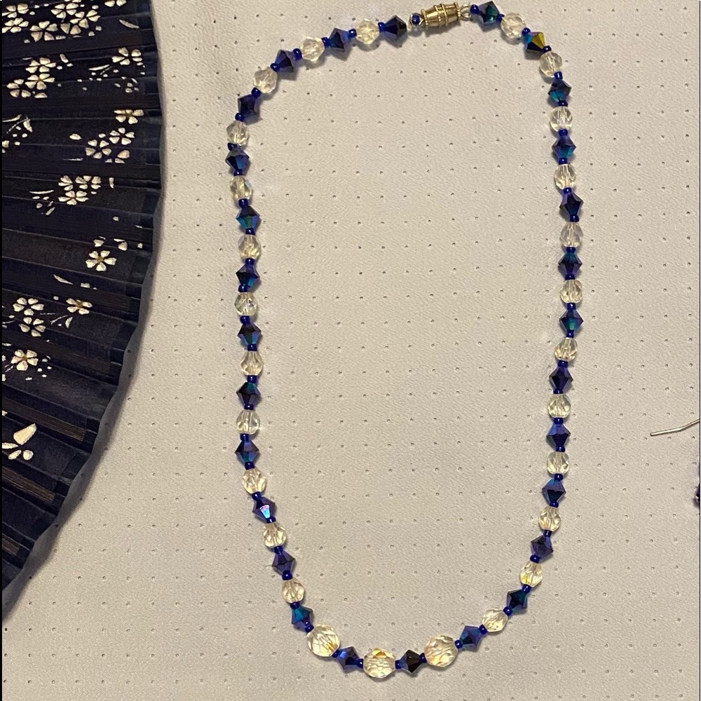Blue and clear crystal necklace.